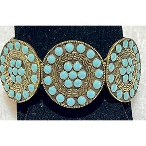 Native American Style Faux Turquoise Tribal Stretch Bracelet Gold Tone Cowgirl